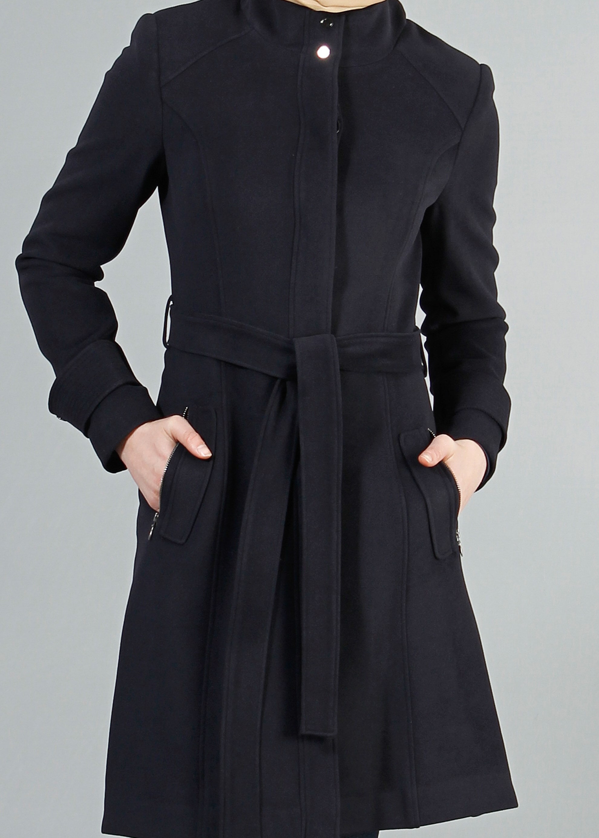 Tesettür giyim LACİVERT KUŞAKLI KABAN 9417 