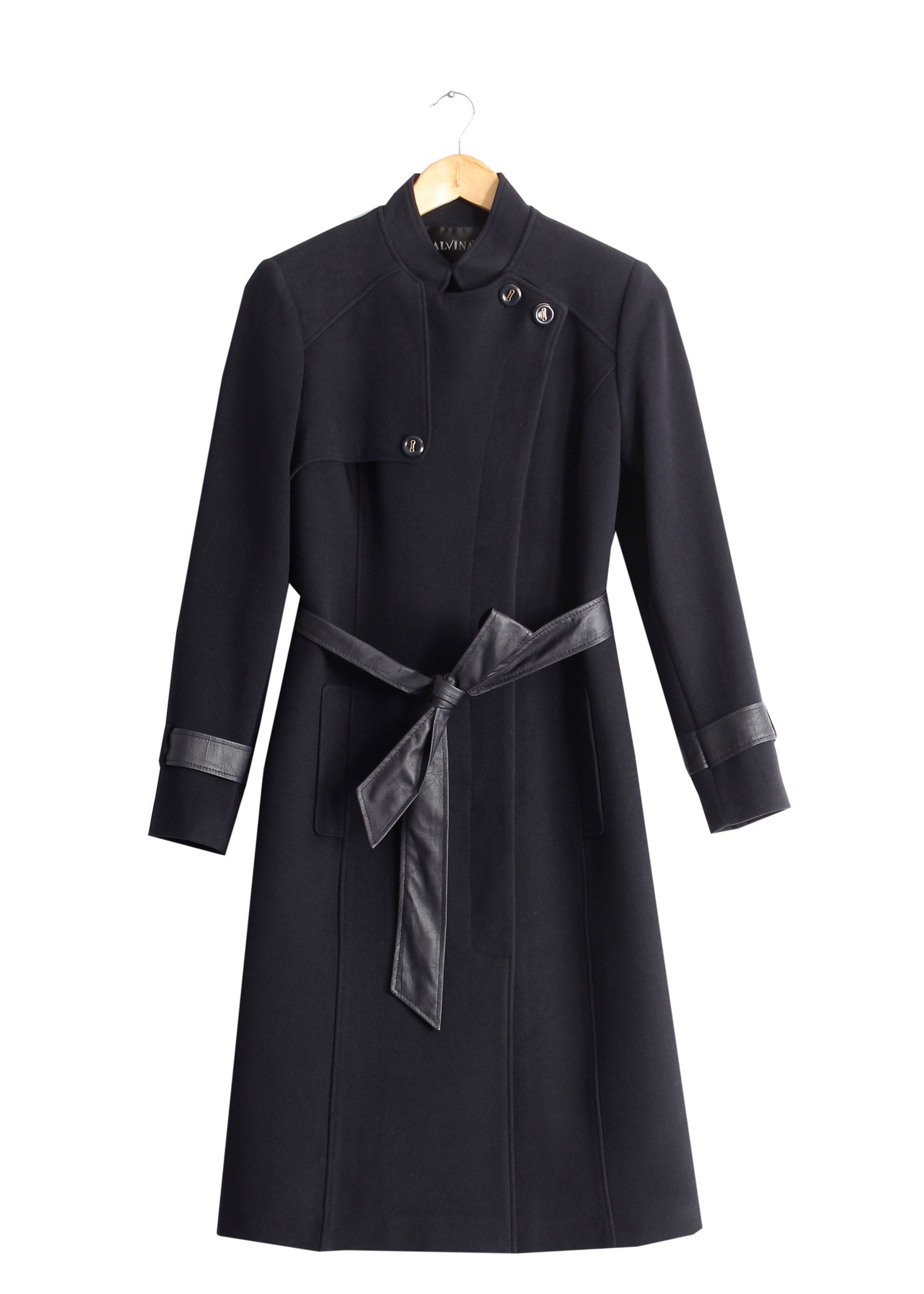 Tesettür giyim LACİVERT DERİ KUŞAKLI KABAN 9420 