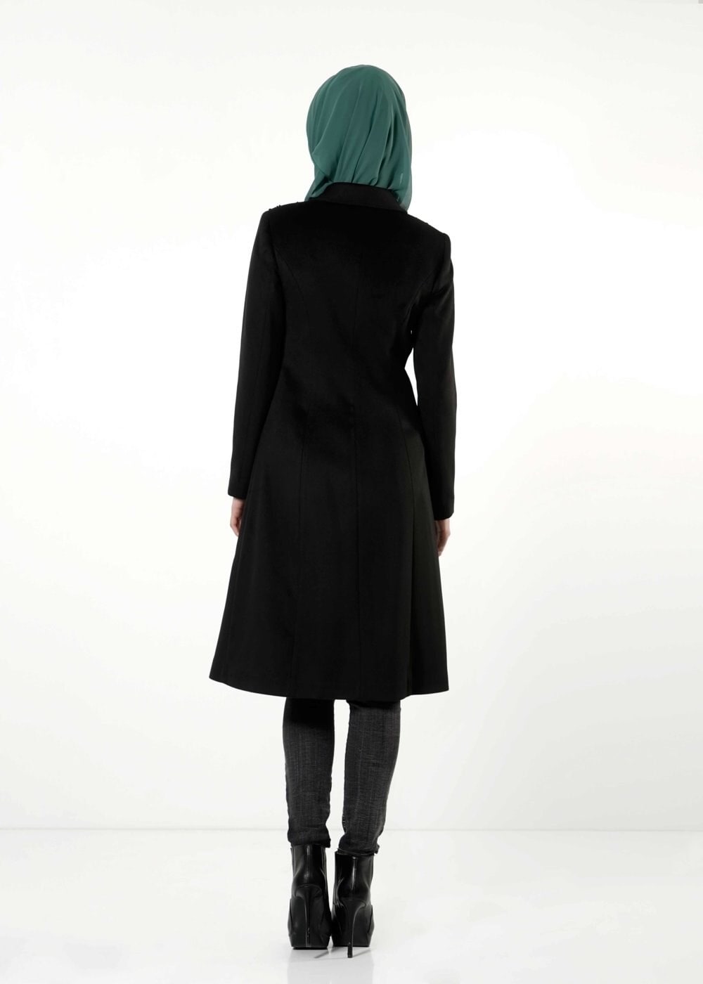 Tesettür giyim SİYAH FERMUARLI KABAN 9426 