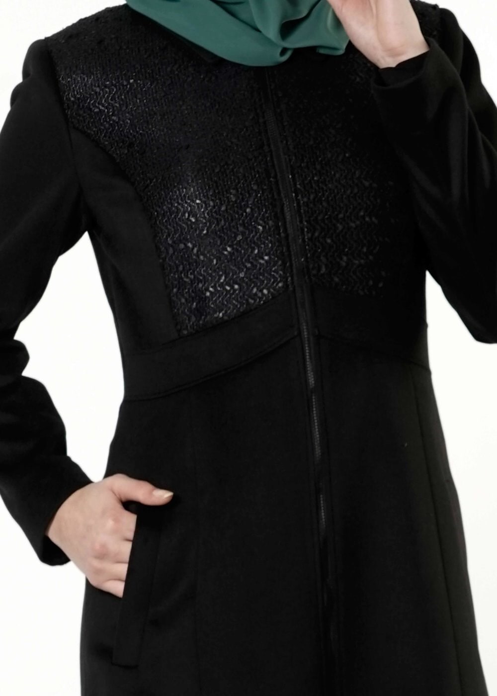 Tesettür giyim SİYAH FERMUARLI KABAN 9426 