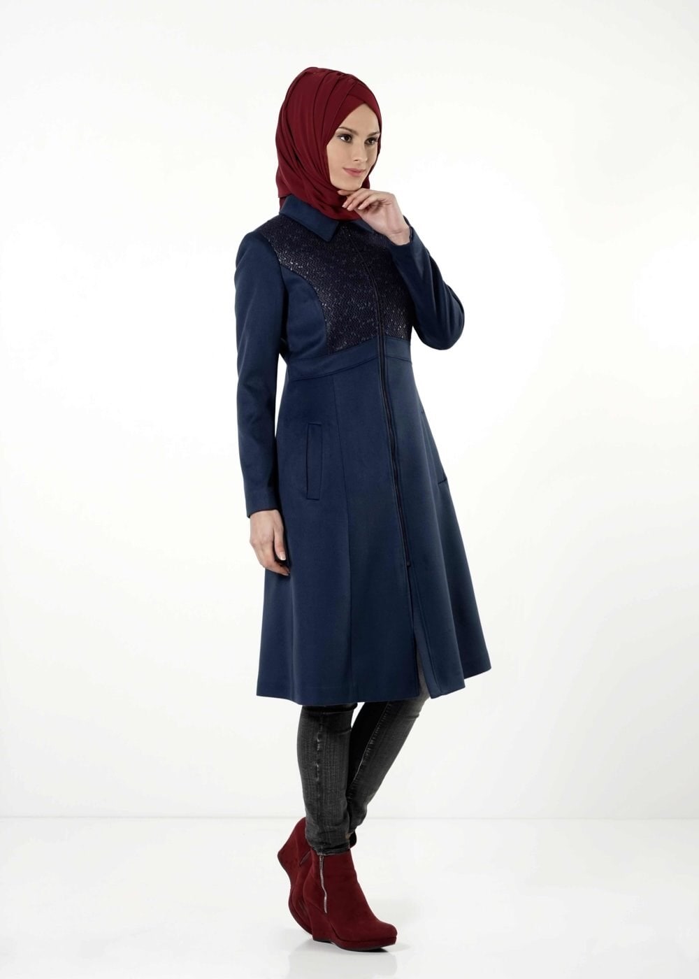 Tesettür giyim LACİVERT FERMUARLI KABAN 9426 