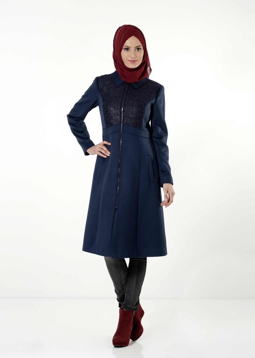 Tesettür giyim LACİVERT FERMUARLI KABAN 9426 