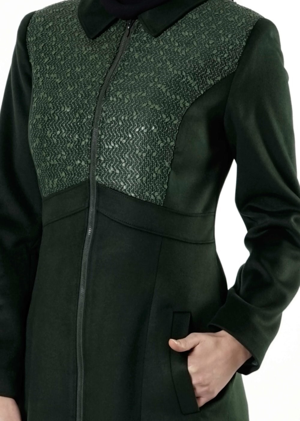 Tesettür giyim YEŞİL FERMUARLI KABAN 9426 