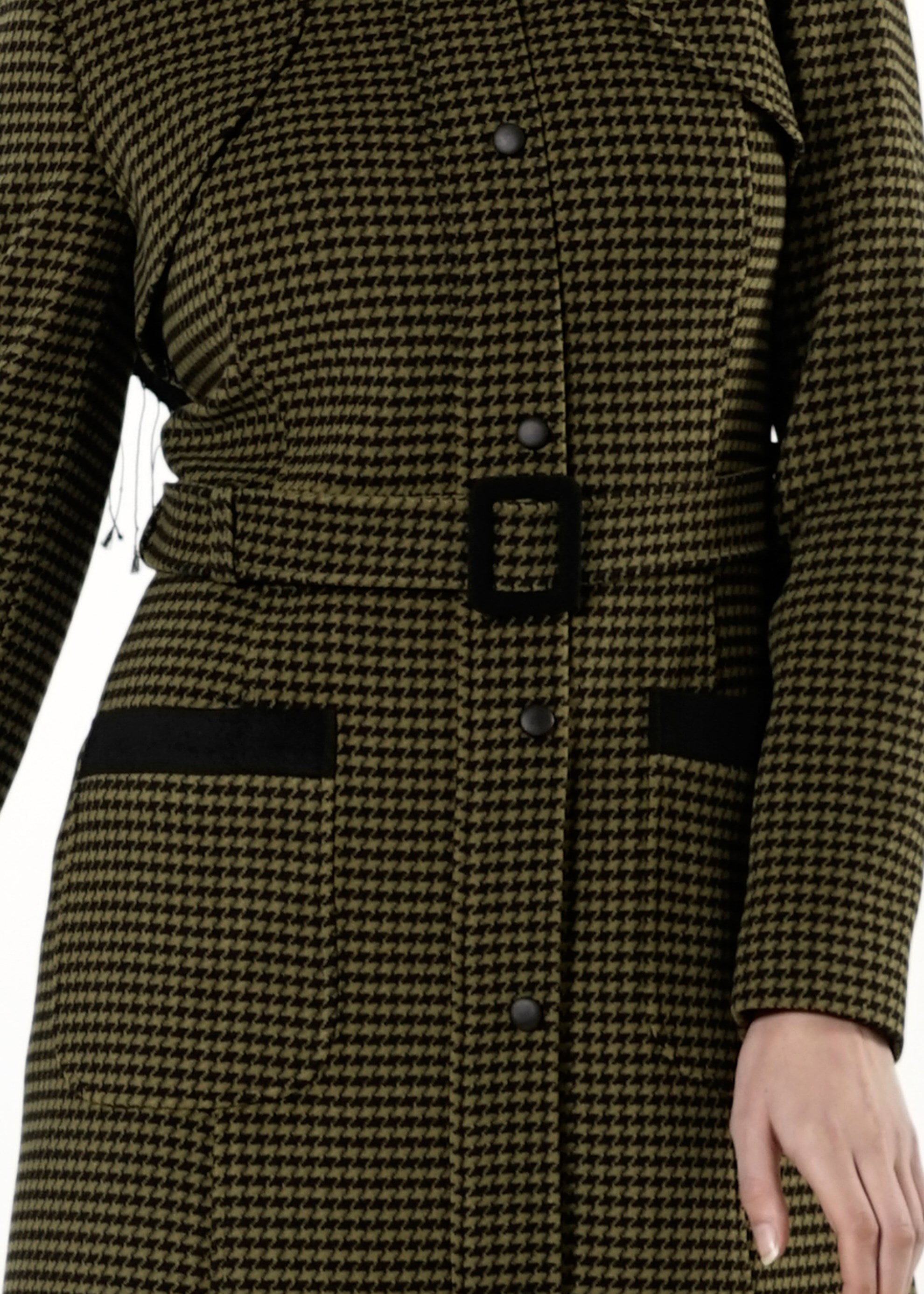 Tesettür giyim SİYAH KAZAYAĞI DESENLİ KABAN 9430 