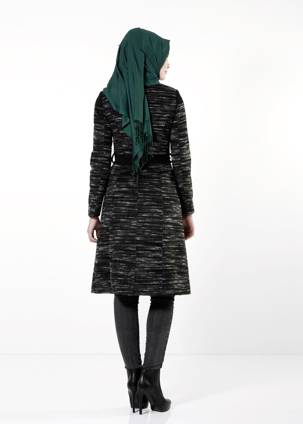 Tesettür giyim GRİ KUŞAKLI KABAN 9433 