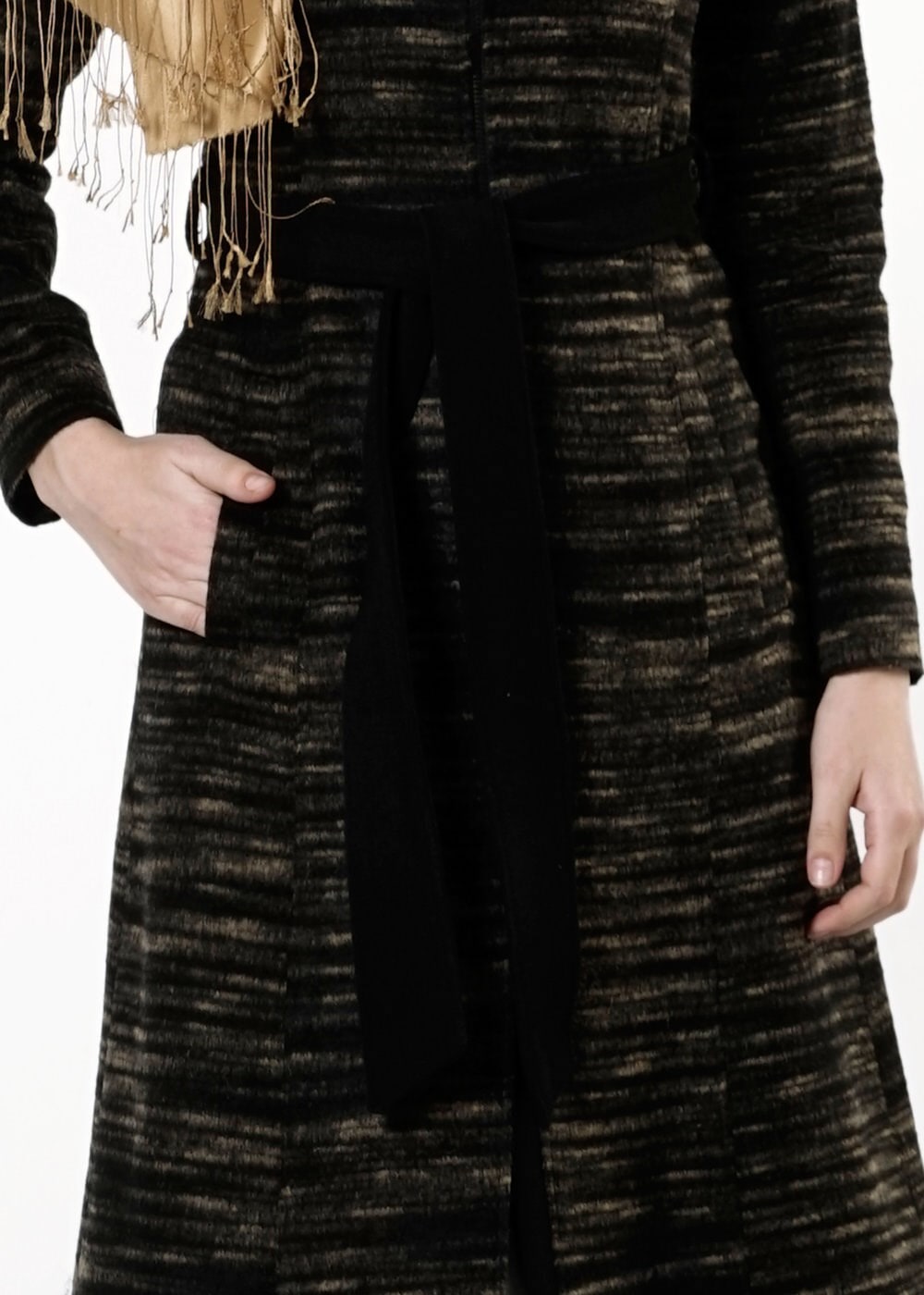 Tesettür giyim KAHVE KUŞAKLI KABAN 9433 