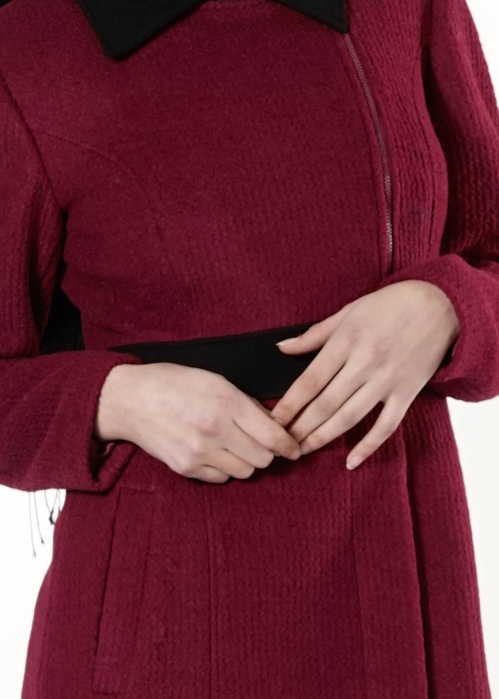 Tesettür giyim BORDO FERMUARLI KABAN 9435 