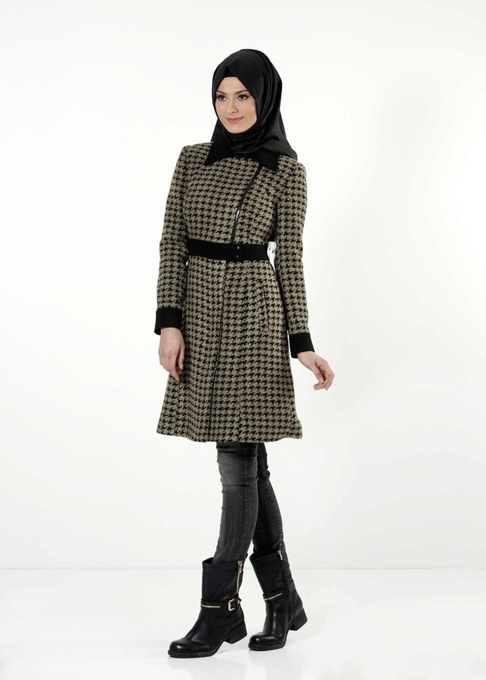 Tesettür giyim KAHVE KAZAYAĞI DESEN KABAN 9436 