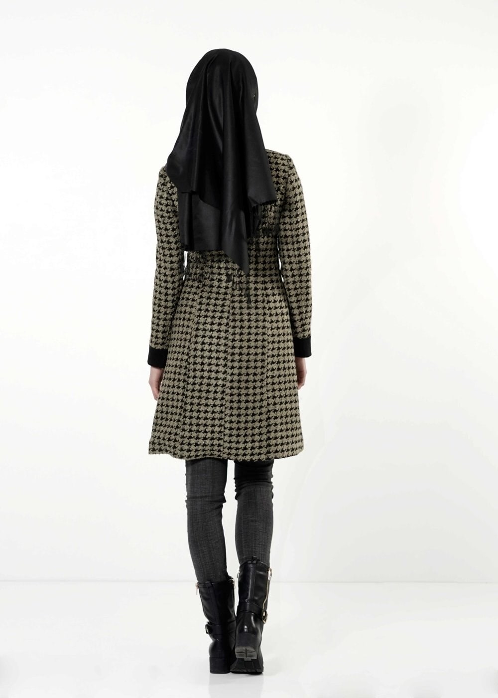 Tesettür giyim KAHVE KAZAYAĞI DESEN KABAN 9436 