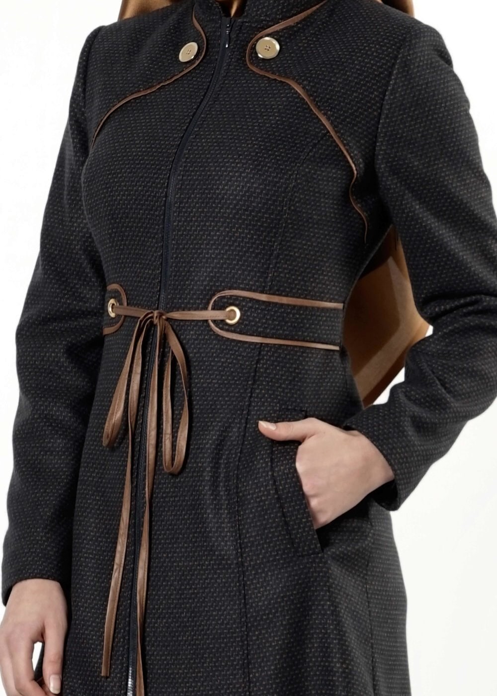 Tesettür giyim LACİVERT KEMERLİ KABAN 9437 