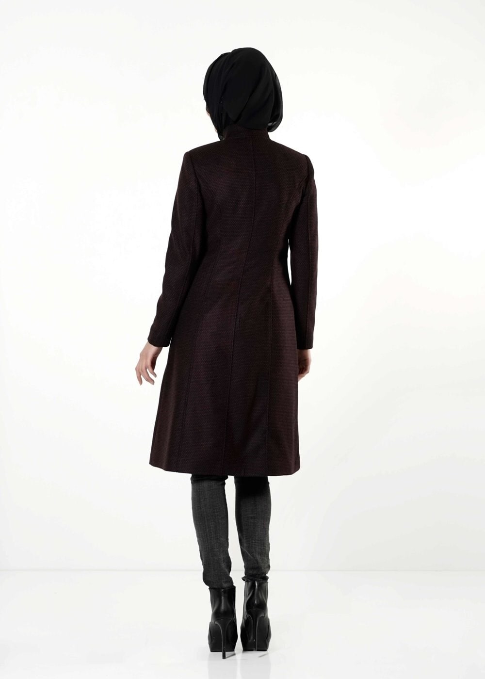 Tesettür giyim SİYAH KEMERLİ KABAN 9437 