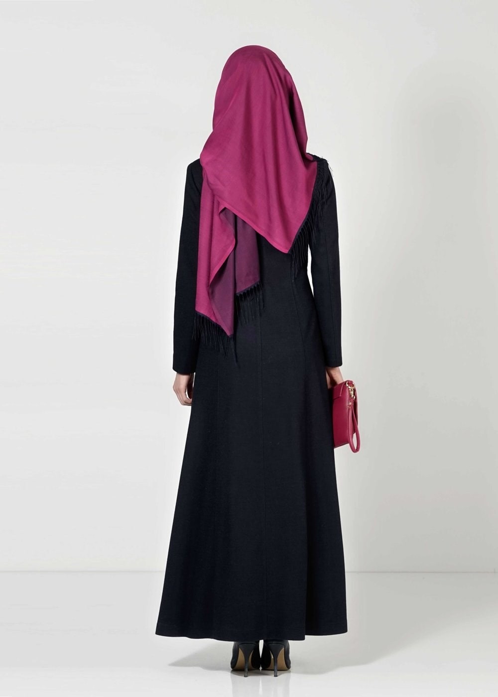 Tesettür giyim LACİVERT DERİ DETAYLI MANTO 9343 