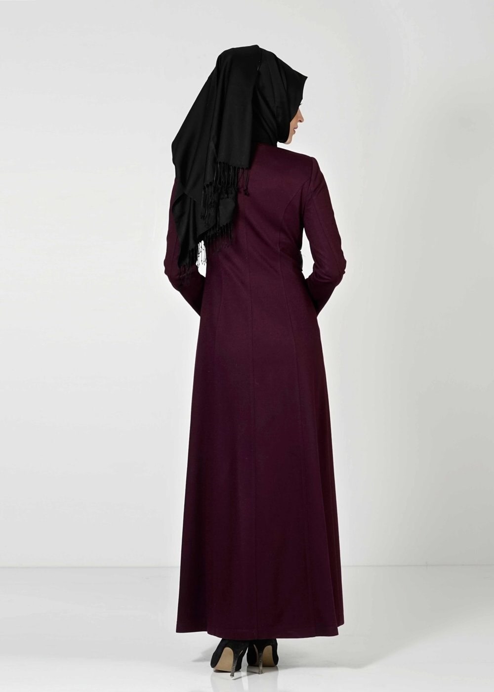 Tesettür giyim MÜRDÜM DERİ DETAYLI MANTO 9343 