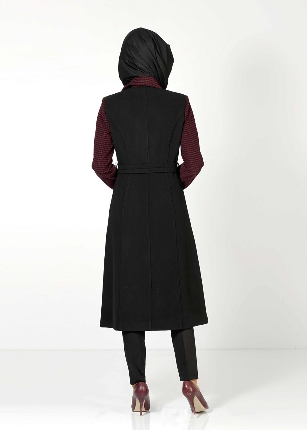 Tesettür giyim SİYAH KAZAYAĞI DETAYLI MANTO 9347 