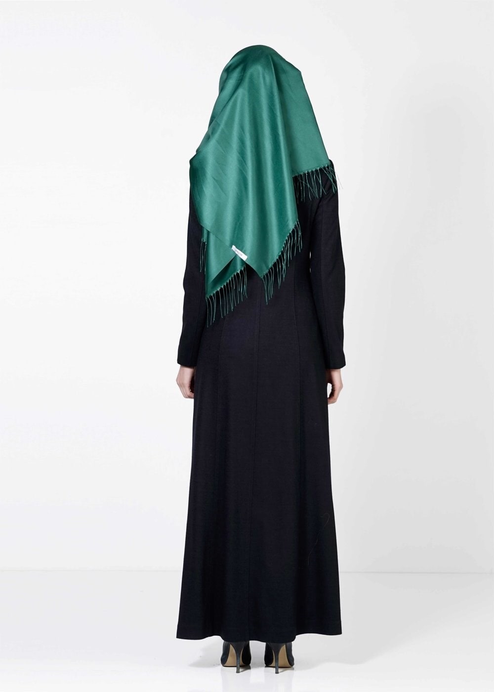 Tesettür giyim LACİVERT DERİ DETAYLI FERMUARLI MANTO 9350 