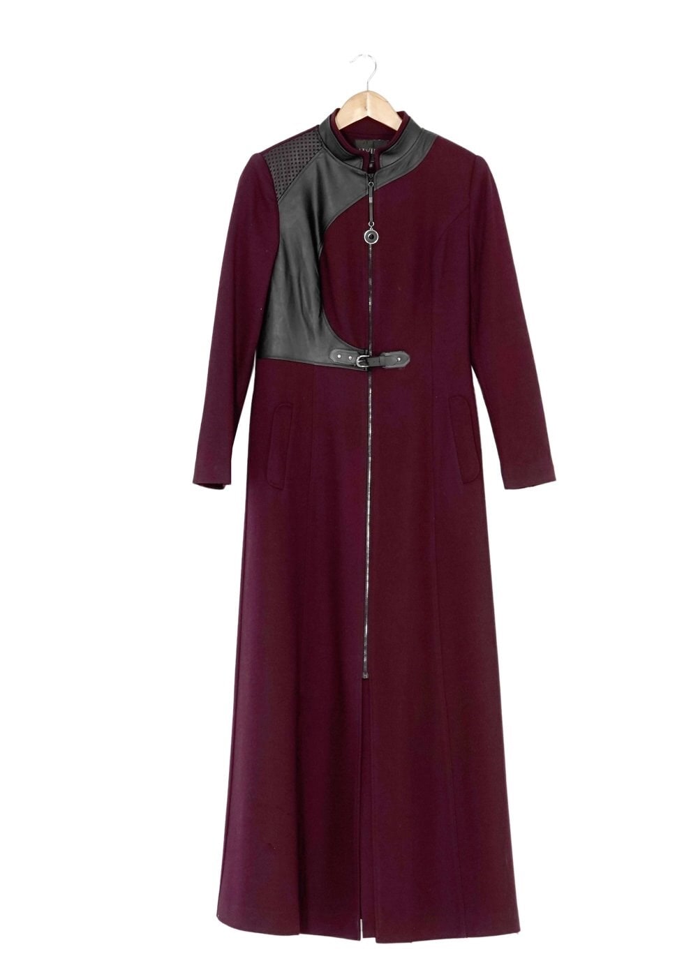 Tesettür giyim MÜRDÜM DERİ DETAYLI FERMUARLI MANTO 9350 