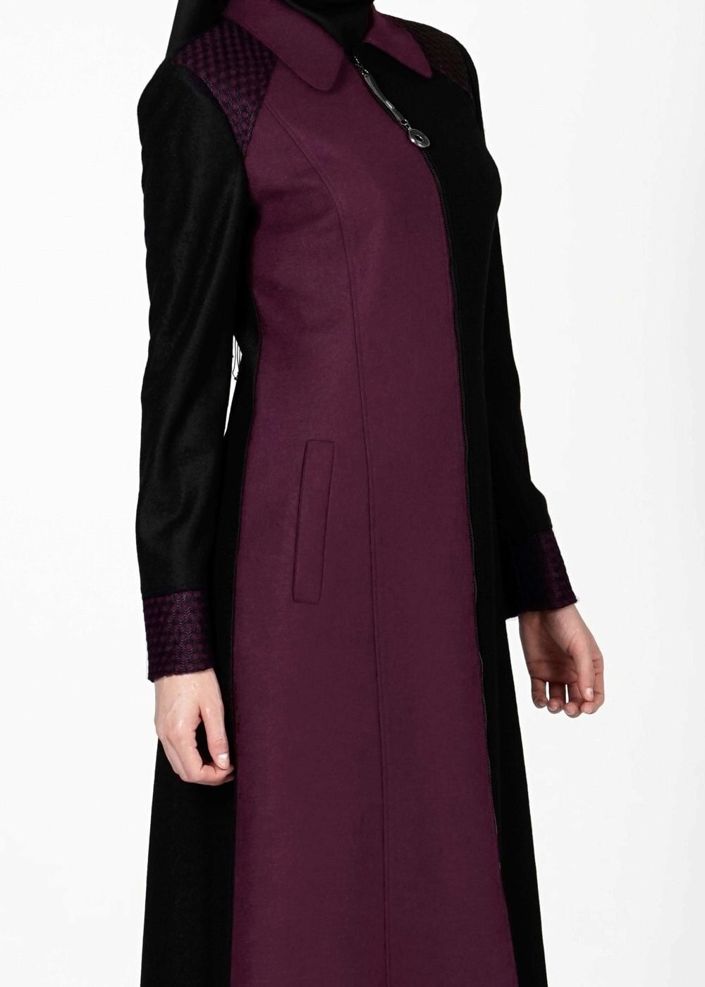 Tesettür giyim MÜRDÜM İKİ RENKLİ FERMUARLI MANTO 9358 
