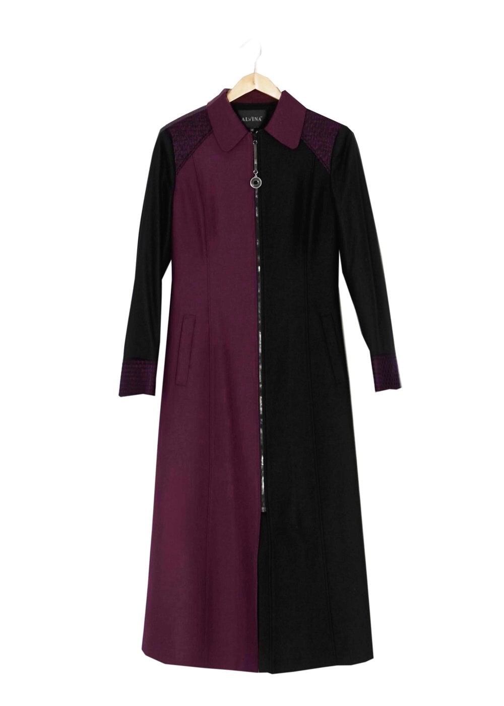 Tesettür giyim MÜRDÜM İKİ RENKLİ FERMUARLI MANTO 9358 