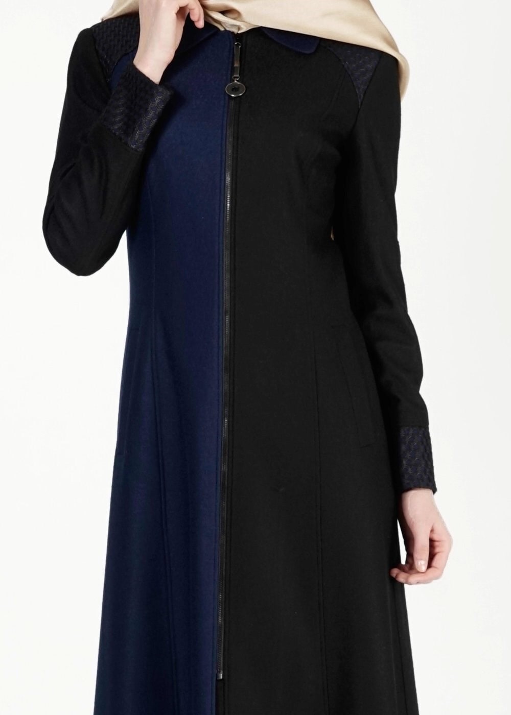 Tesettür giyim LACİVERT İKİ RENKLİ FERMUARLI MANTO 9358 