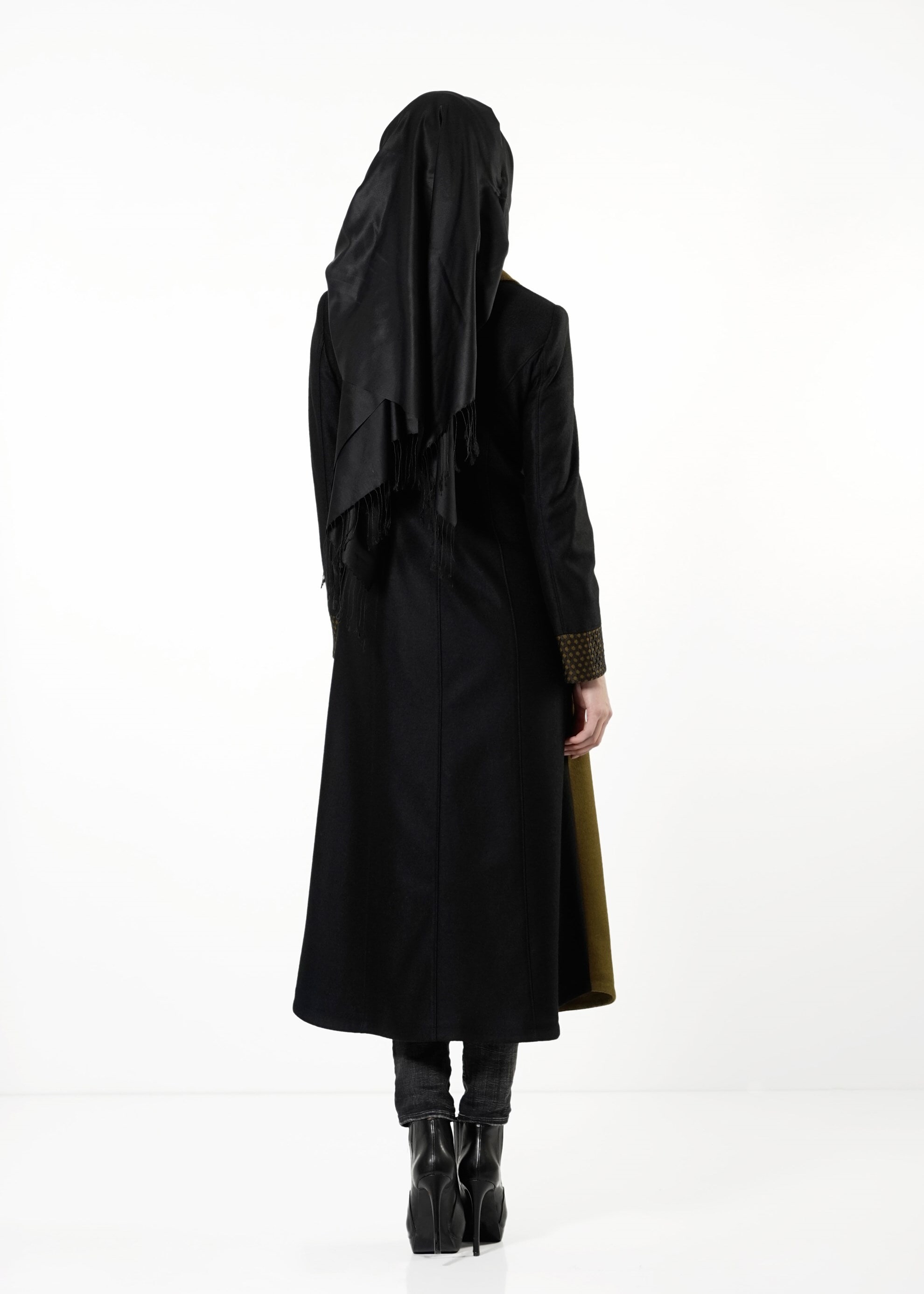 Tesettür giyim YEŞİL İKİ RENKLİ FERMUARLI MANTO 9358 