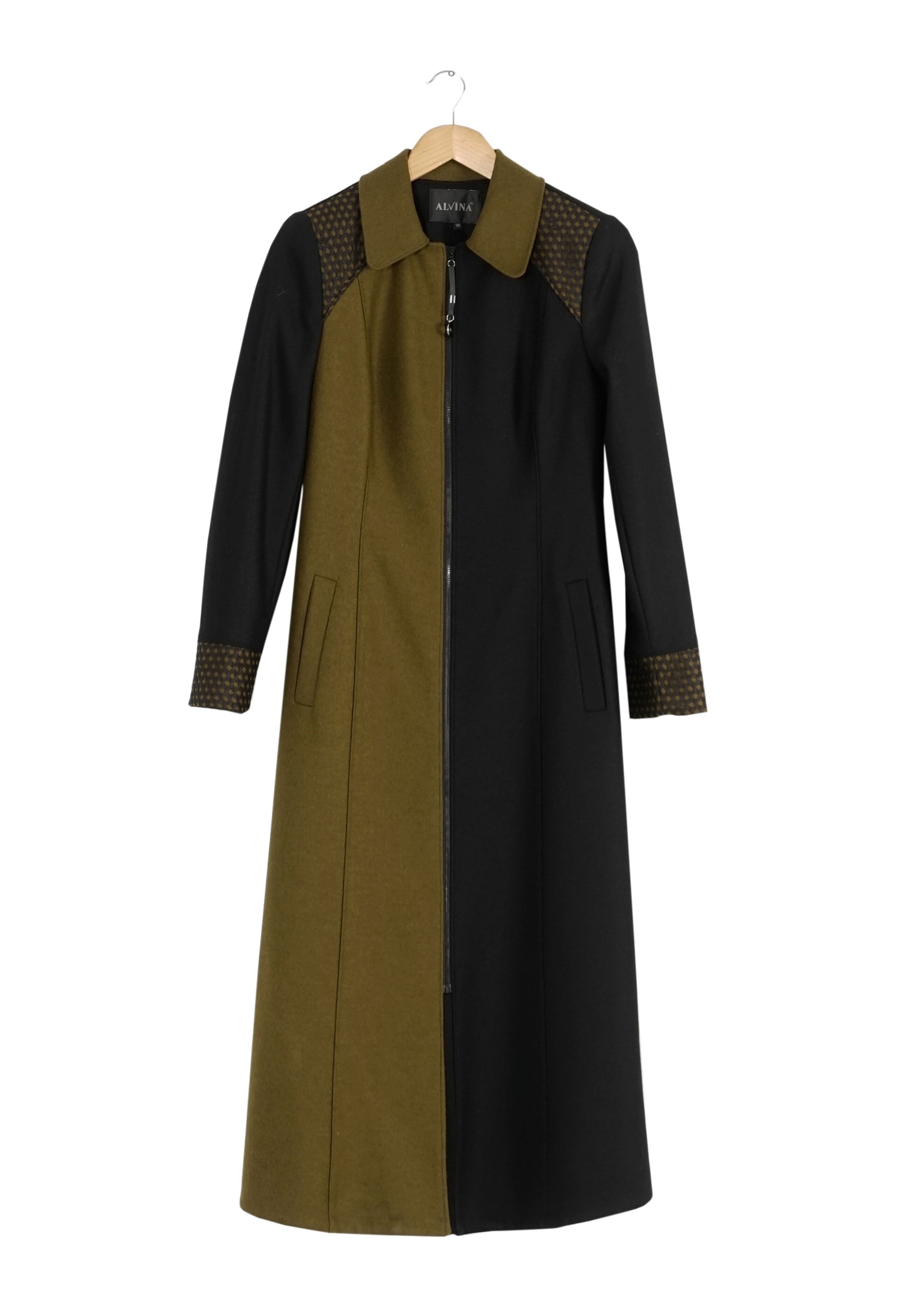 Tesettür giyim YEŞİL İKİ RENKLİ FERMUARLI MANTO 9358 