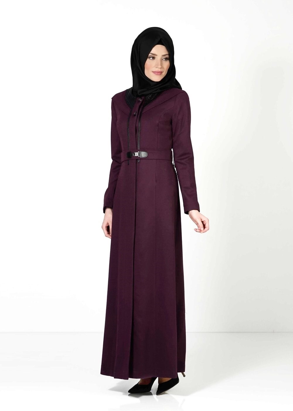 Tesettür giyim MÜRDÜM KEMERLİ MANTO 9359