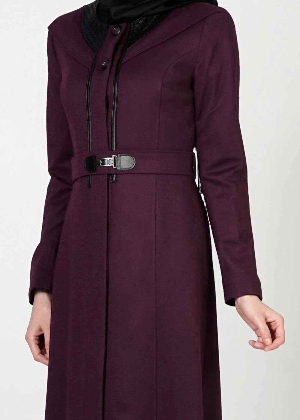 Tesettür giyim MÜRDÜM KEMERLİ MANTO 9359