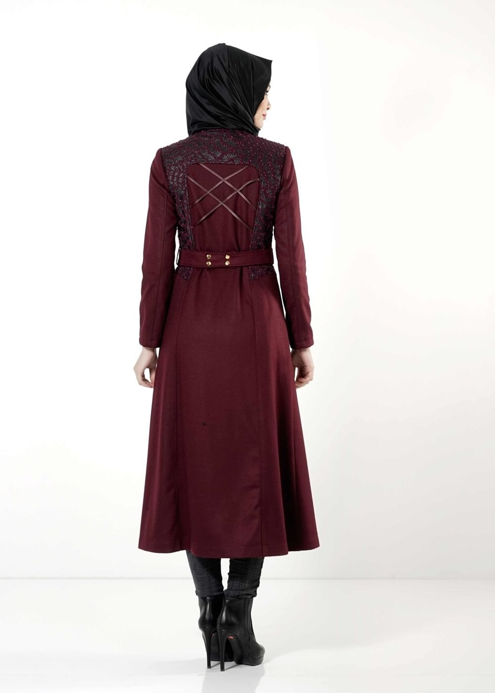 Tesettür giyim MÜRDÜM  DESENLİ KUŞAKLI MANTO 9362