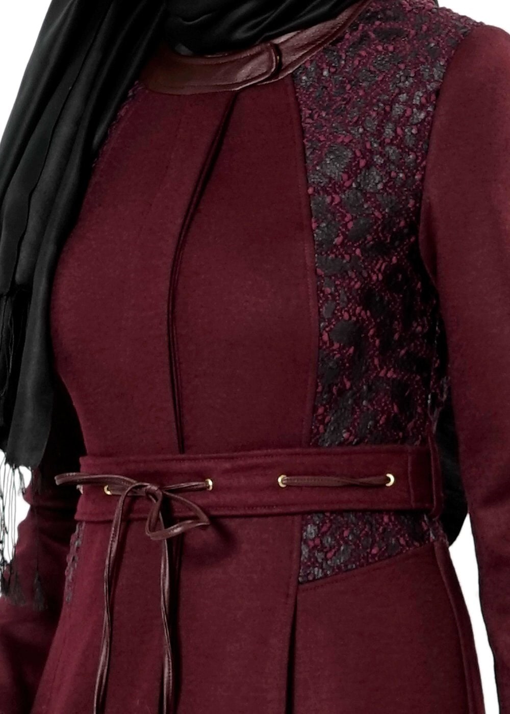 Tesettür giyim MÜRDÜM  DESENLİ KUŞAKLI MANTO 9362