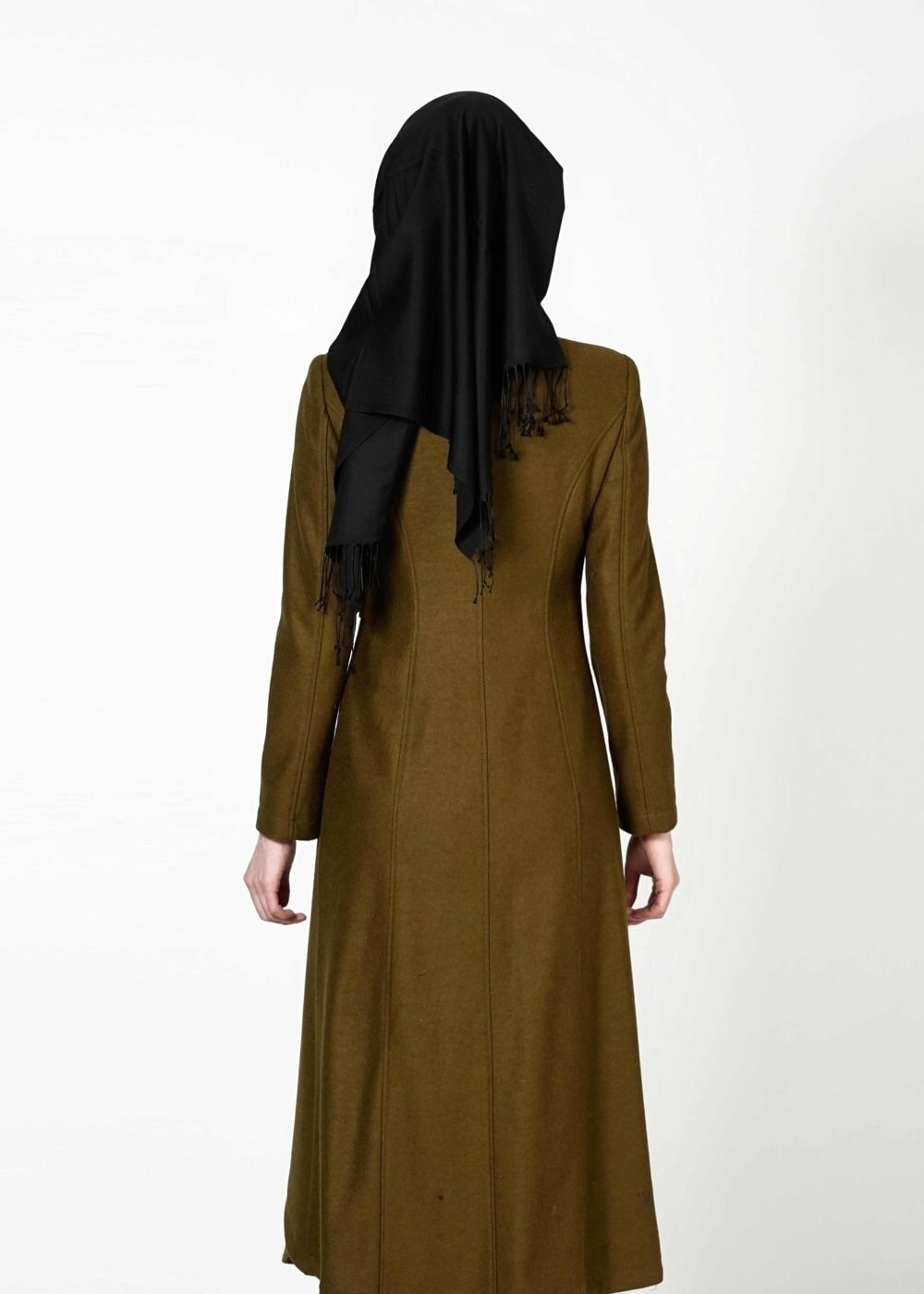 Tesettür giyim HAKİ DESENLİ FERMUARLI MANTO 9369 