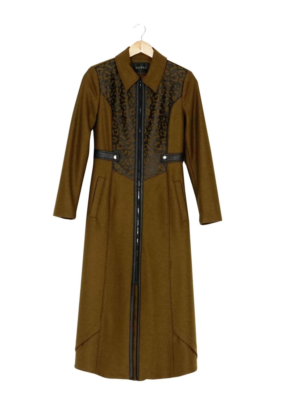 Tesettür giyim HAKİ DESENLİ FERMUARLI MANTO 9369 