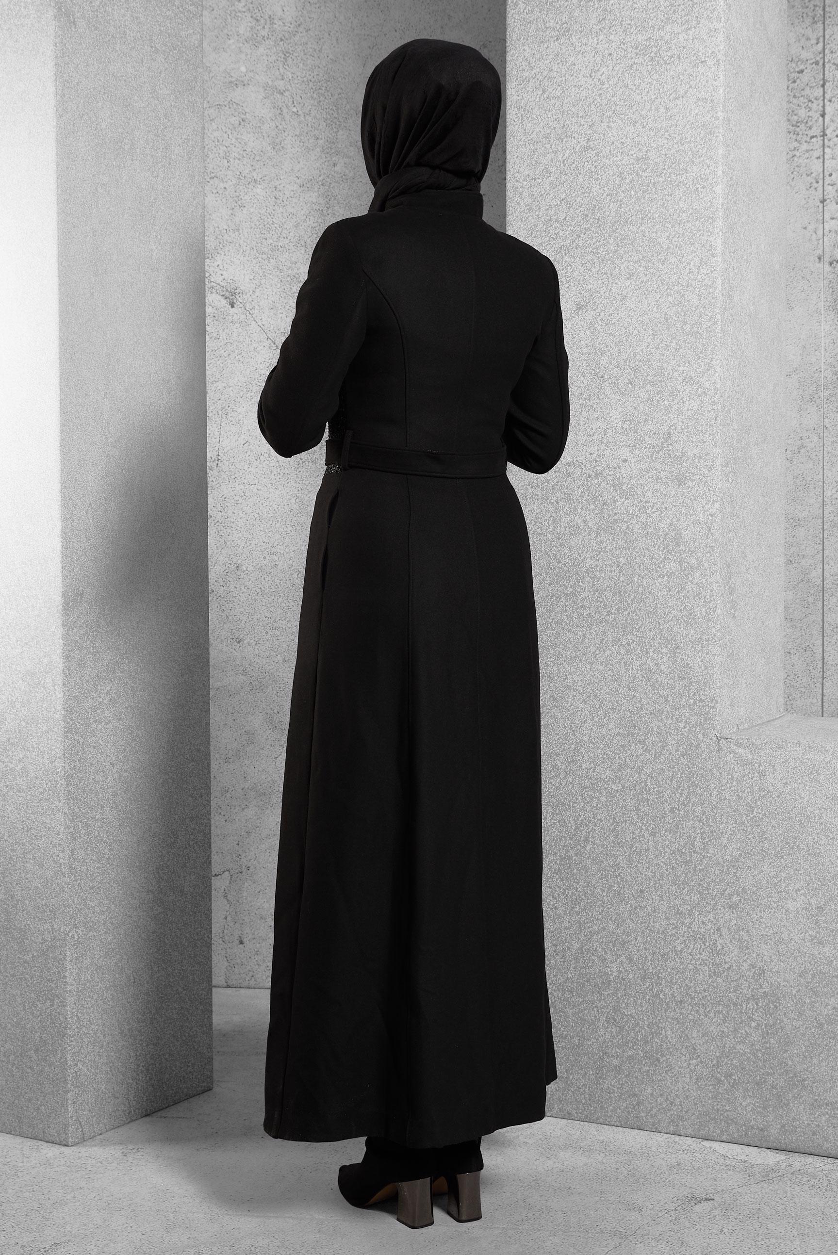 Tesettür giyim SİYAH FERMUARLI MANTO 9380