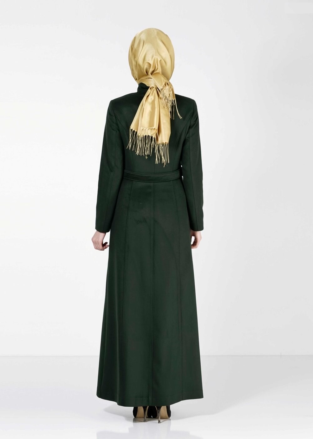 Tesettür giyim YEŞİL FERMUARLI MANTO 9380