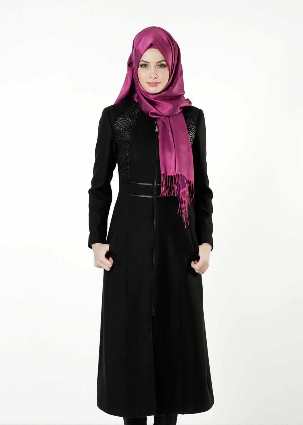 Tesettür giyim SİYAH FERMUARLI MANTO 9394 