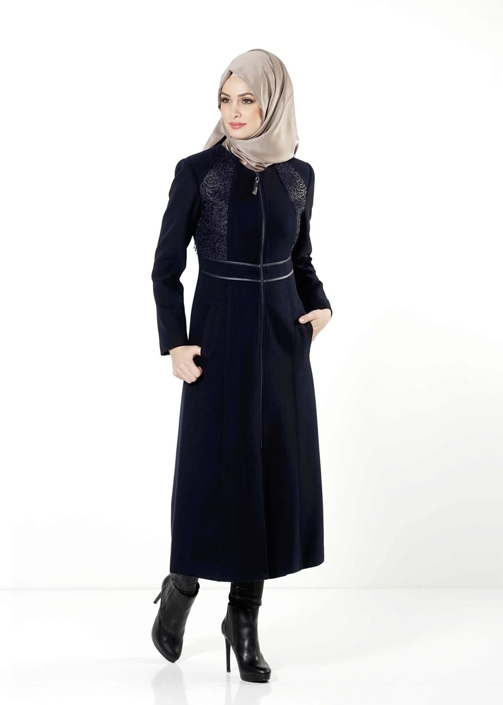 Tesettür giyim LACİVERT FERMUARLI MANTO 9394 