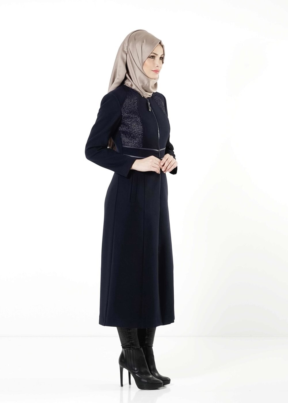 Tesettür giyim LACİVERT FERMUARLI MANTO 9394 