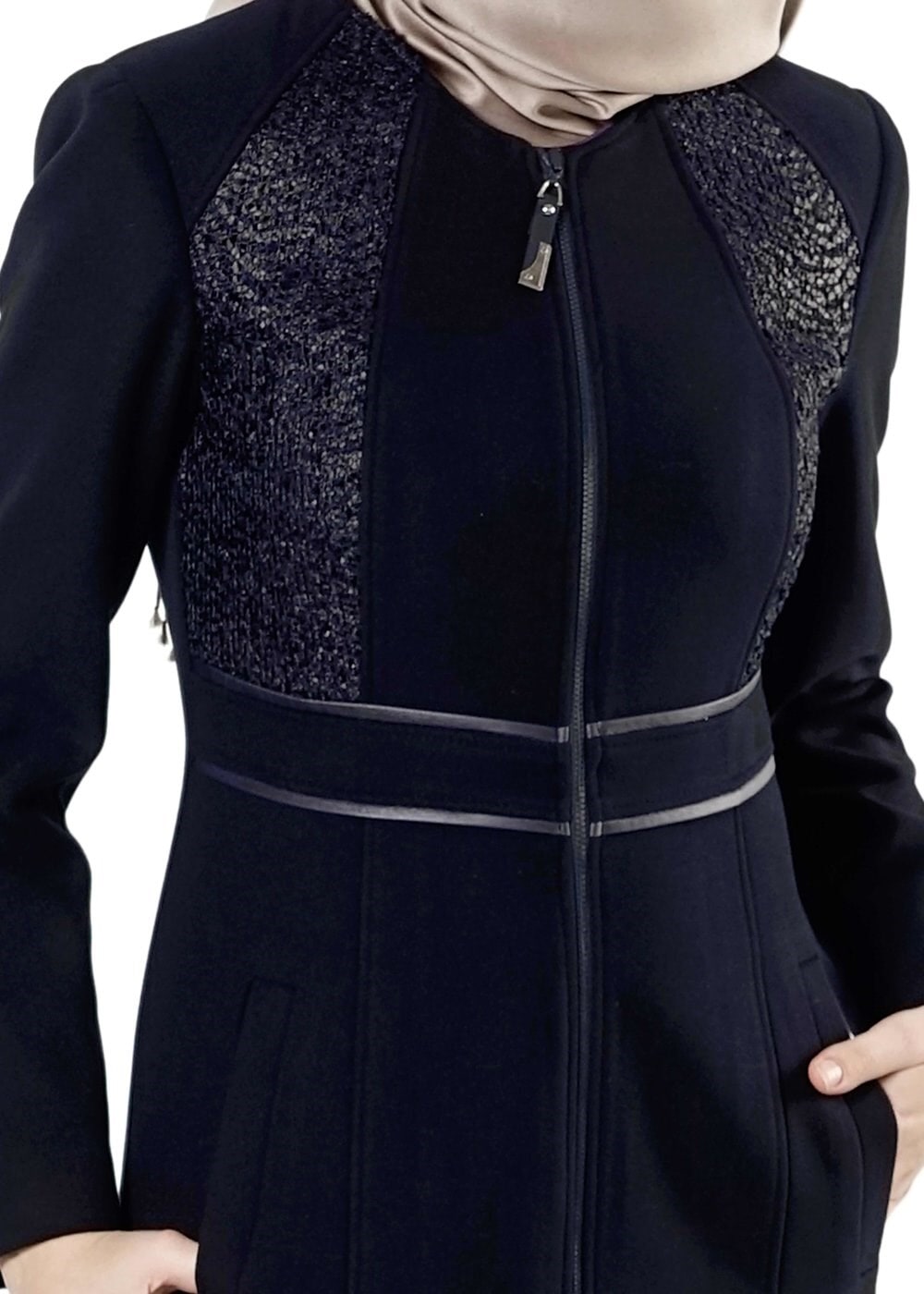 Tesettür giyim LACİVERT FERMUARLI MANTO 9394 