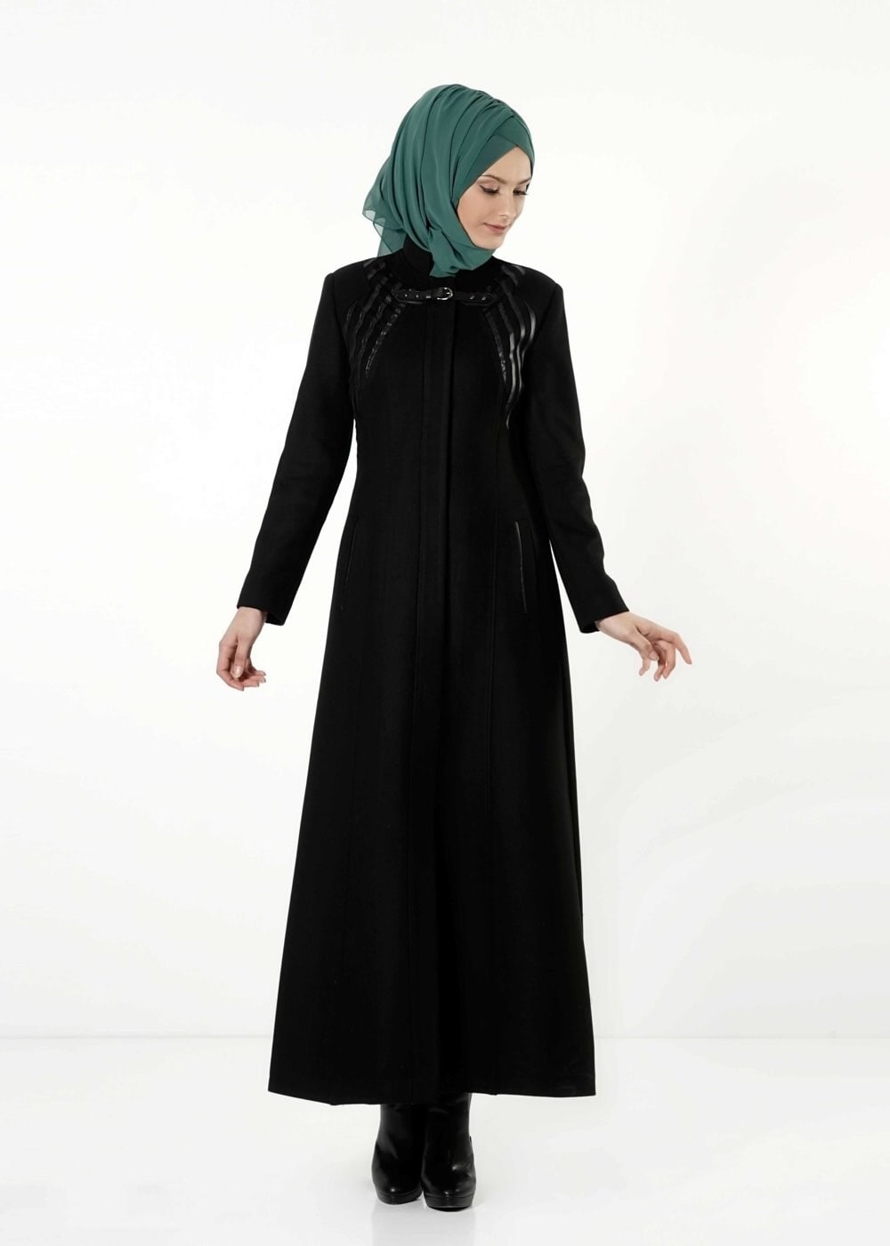 Tesettür giyim SİYAH FERMUARLI MANTO 9396 