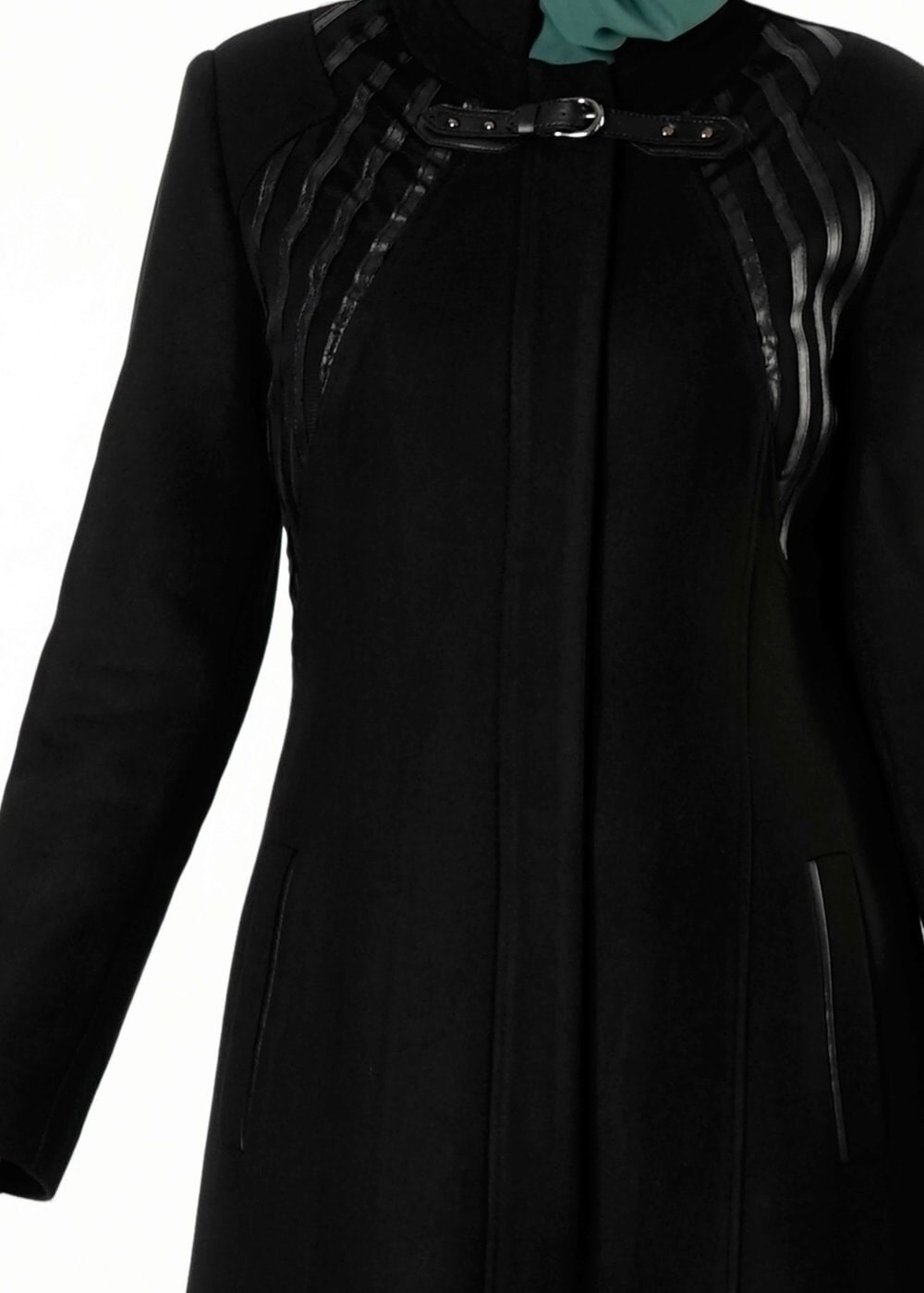 Tesettür giyim SİYAH FERMUARLI MANTO 9396 