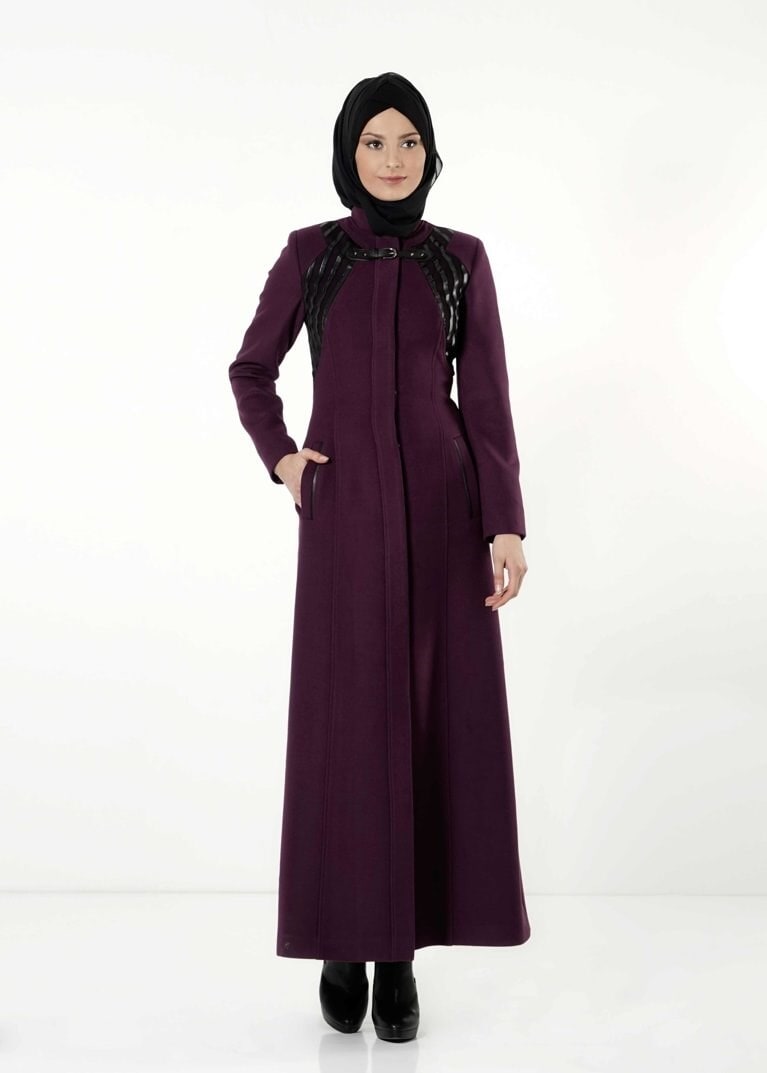 Tesettür giyim MÜRDÜM FERMUARLI MANTO 9396 