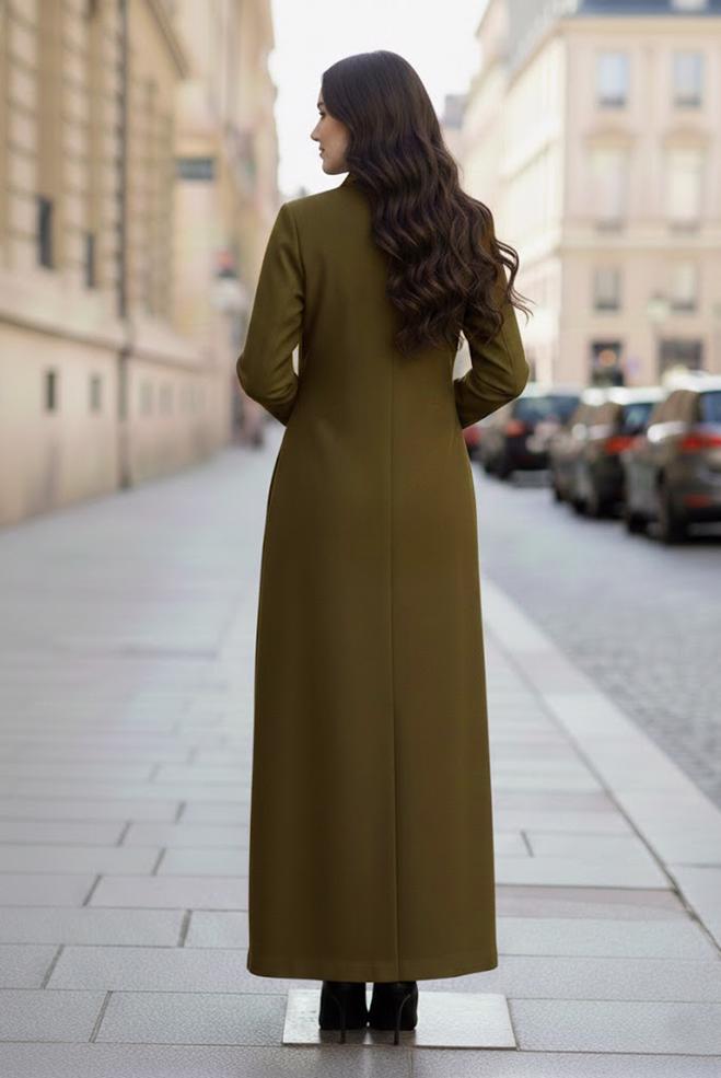 Hijab clothing KHAKI LEATHER DETAIL ZIPPERED COAT 9410  - ALVİNA