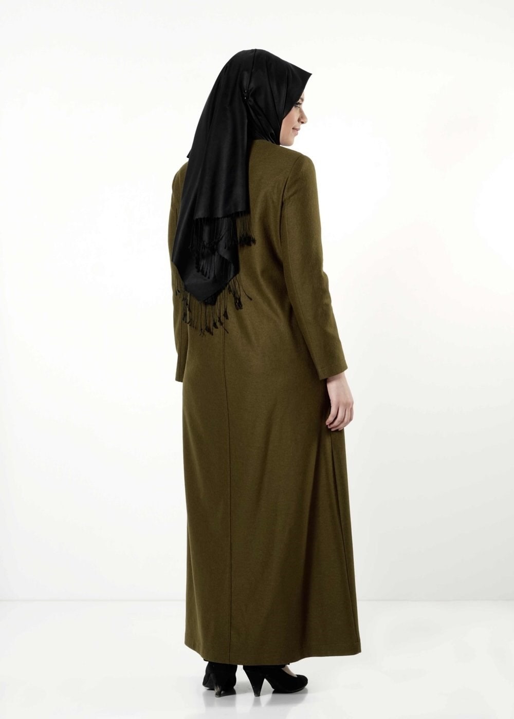 Vêtements hijab KAKI MANTEAU ZIPPÉ AVEC DÉTAILS EN CUIR 9410