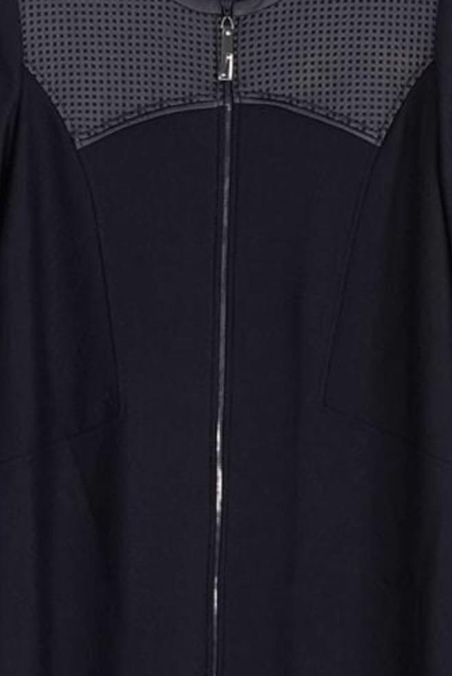 Hijab clothing NAVY BLUE LEATHER DETAIL ZIPPERED COAT 9410  - ALVİNA