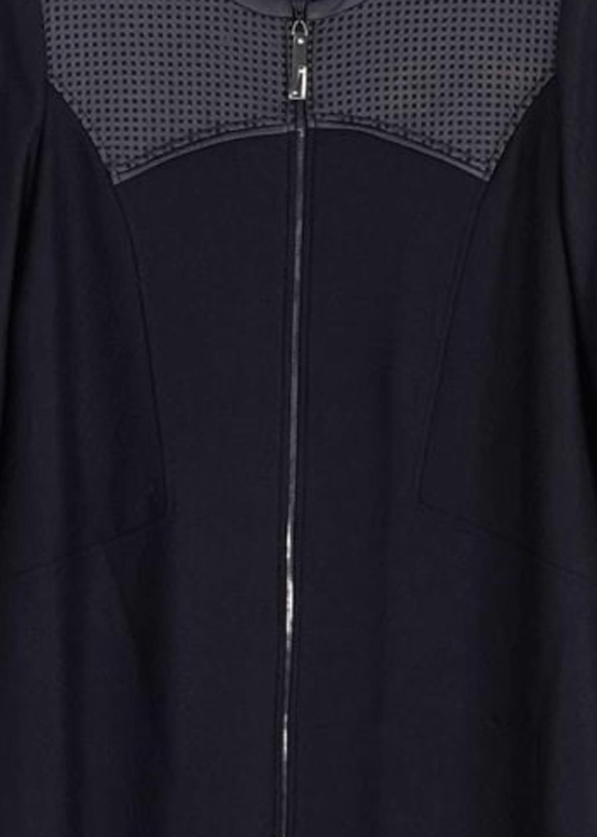 Tesettür giyim LACİVERT DERİ DETAYLI FERMUARLI MANTO 9410 