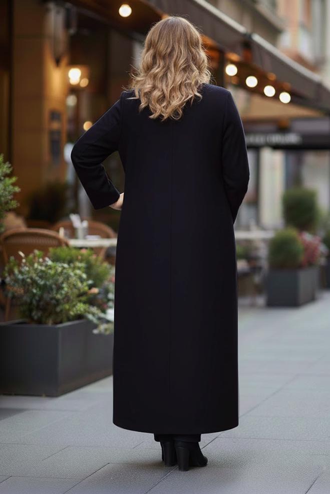 Hijab clothing NAVY BLUE LEATHER DETAIL ZIPPERED COAT 9410  - ALVİNA