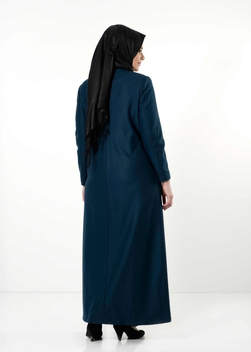 Vêtements hijab BLEU MANTEAU ZIPPÉ AVEC DÉTAILS EN CUIR 9410