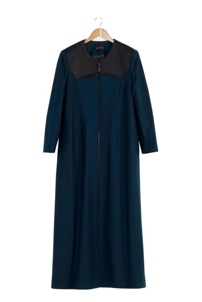 Hijab clothing BLUE LEATHER DETAIL ZIPPERED COAT 9410  - ALVİNA