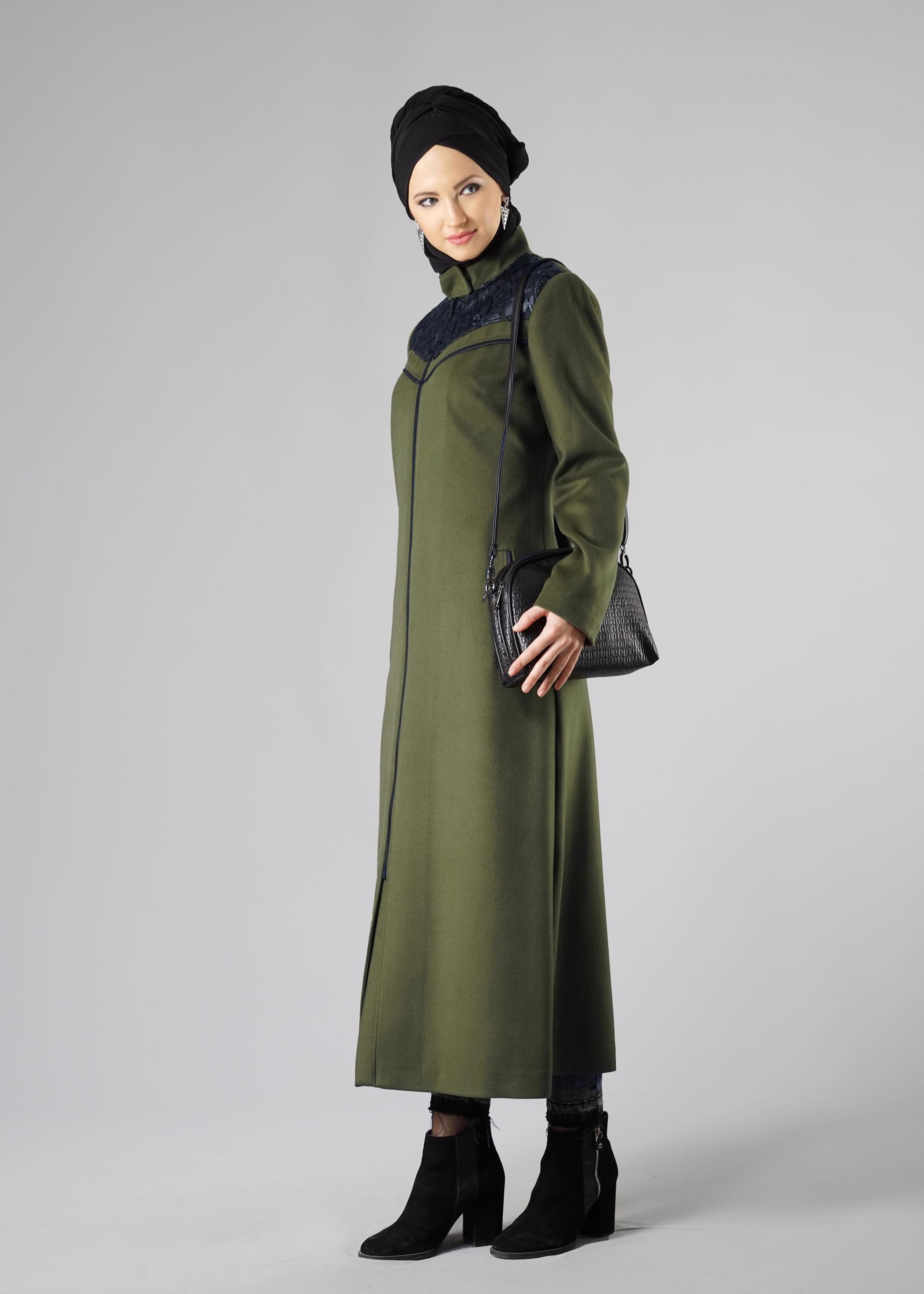 Tesettür giyim YEŞİL GÜPÜR DETAYLI MANTO 9431 