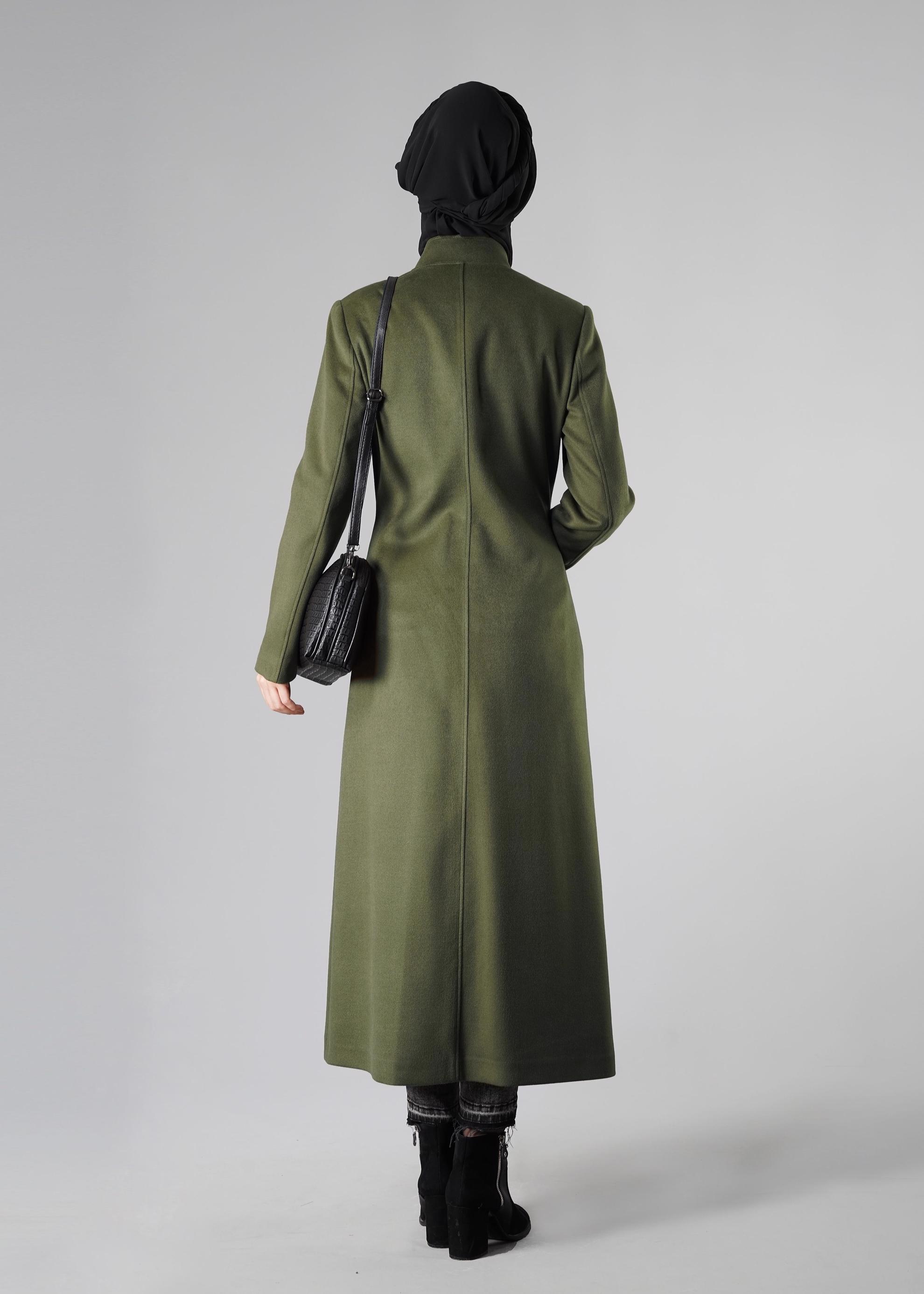 Tesettür giyim YEŞİL GÜPÜR DETAYLI MANTO 9431 