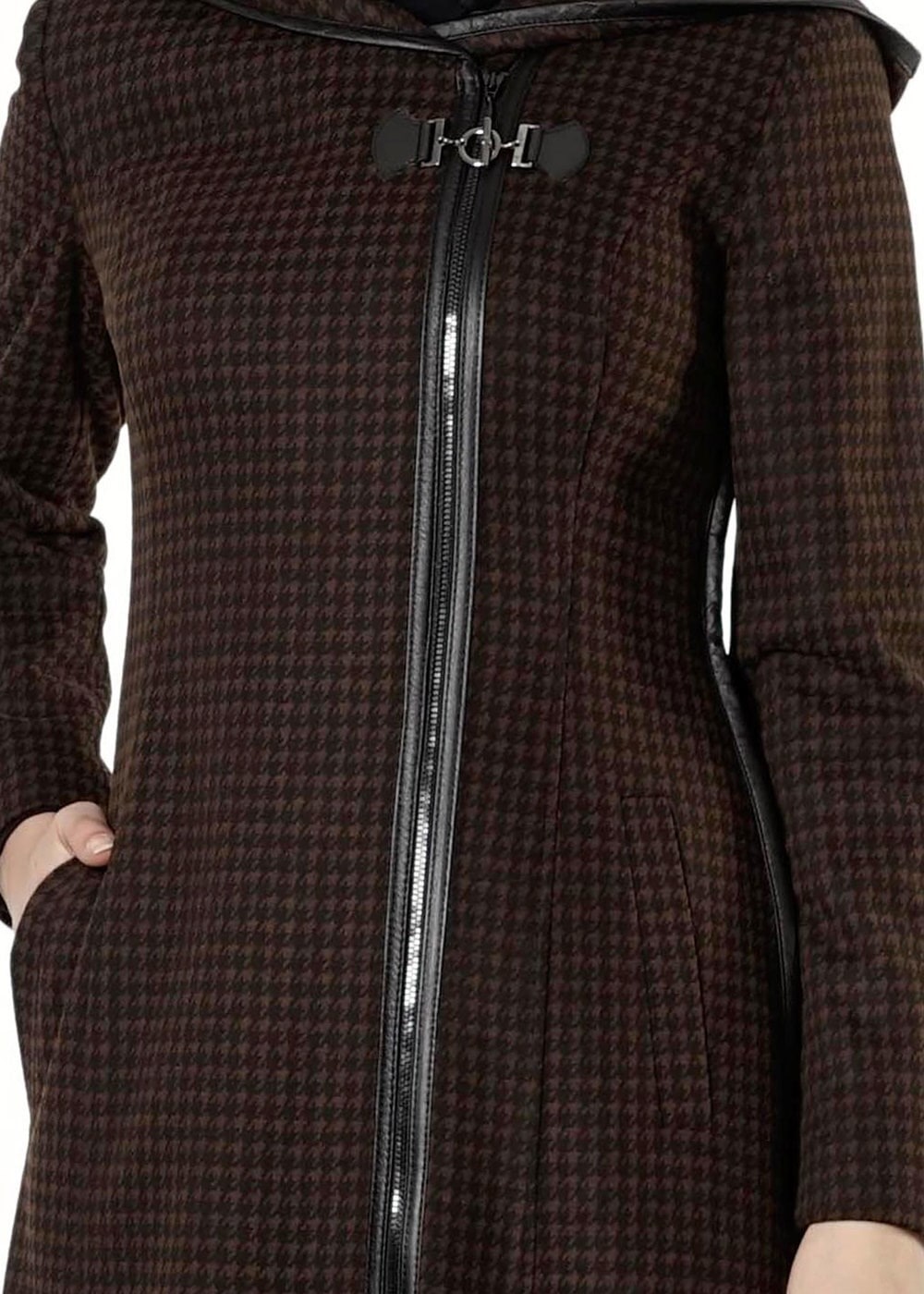 Tesettür giyim KAHVE KAZAYAĞI DESENLİ MANTO 9441 